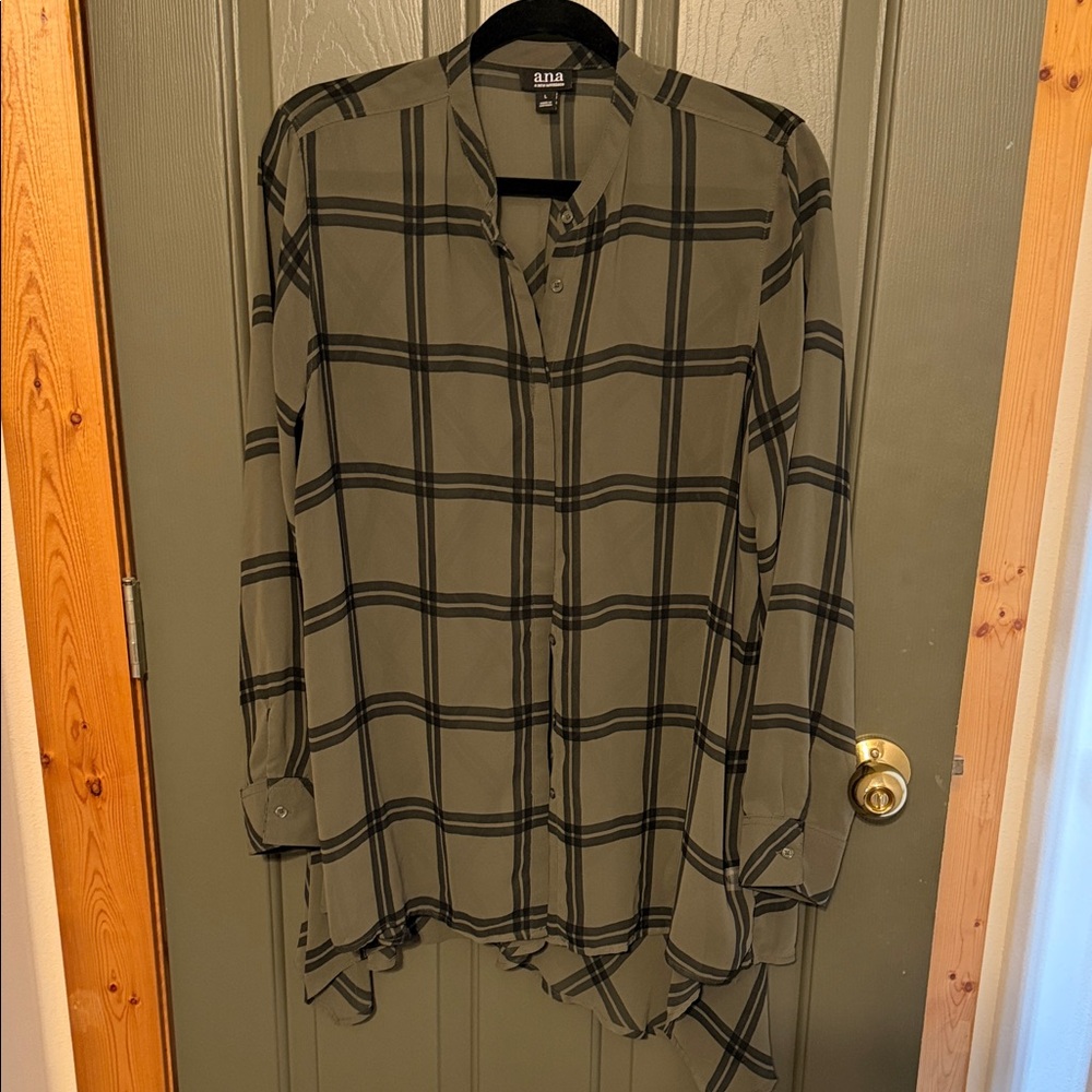 a.n.a Green and Black Plaid Shirt